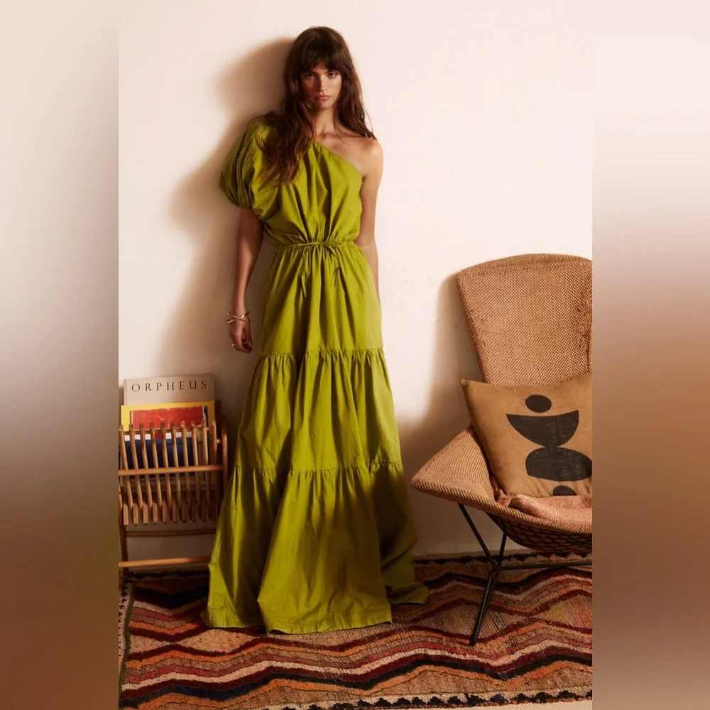 S/W/F Tiered One-Shoulder Dress - Green SP - Picture 3 of 6